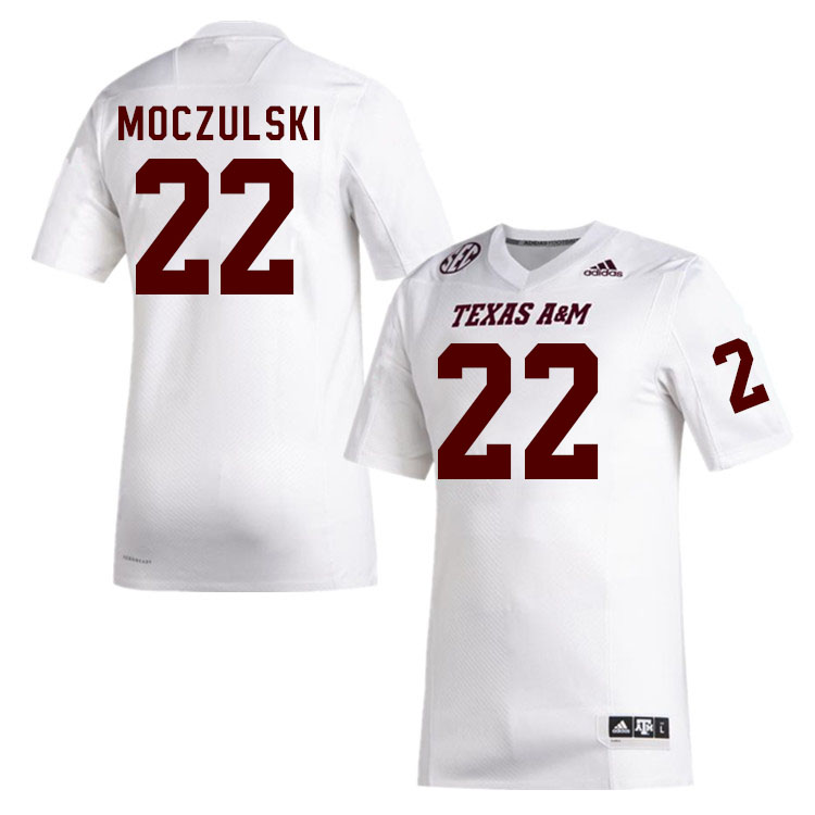 Men #22 Ethan Moczulski Texas A&M Aggies College Football Jerseys Stitched Sale-White - Click Image to Close